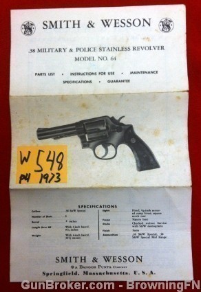 Orig S&W Model 64 Owners Instruction Manual 1973-img-0