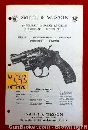 Orig S&W Model 12 Owners Instruction Manual 1970-img-0