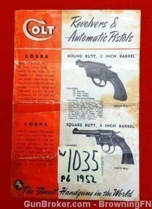Orig Colt Revolvers & Automatic Pistols Flyer 1952-img-0