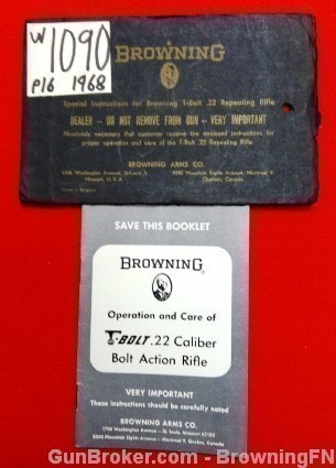 Orig Browning T-Bolt .22 Rifle Owners Manual 1968-img-0
