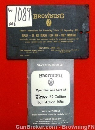 Orig Browning T-Bolt .22 Rifle Owners Manual 22-img-0