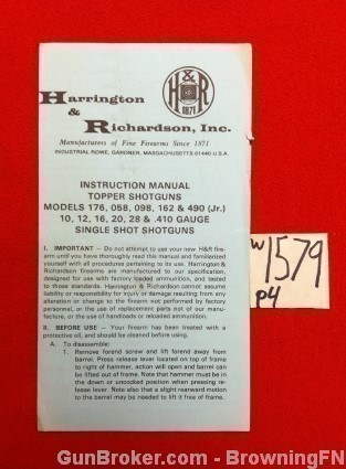 Orig H&R Topper & Single Shotguns Owners Instruction Manual-img-0