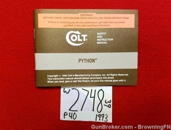 Orig Colt Python Owners Instruction Manual 1993-img-0