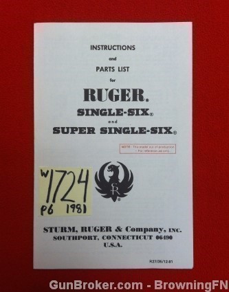 Orig Ruger Super Single-Six Owners Instruction Manual 1981-img-0