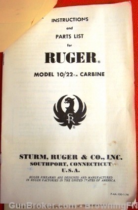 Ruger Owners Instruction Manual Model 10 22 10/22 Scope Base-img-2