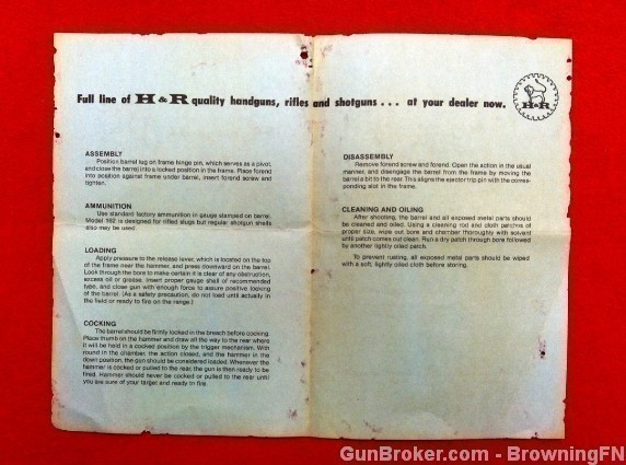 Orig H&R Model 162 Topper Shotgun Owners Instruction Manual-img-1