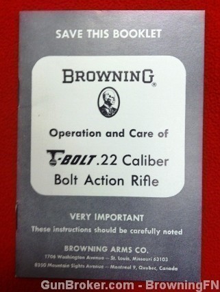Orig Browning T-Bolt .22 Rifle Owners Manual 22-img-1