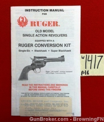 Orig Ruger Old Model Single Action Owners Instruction Manual-img-0