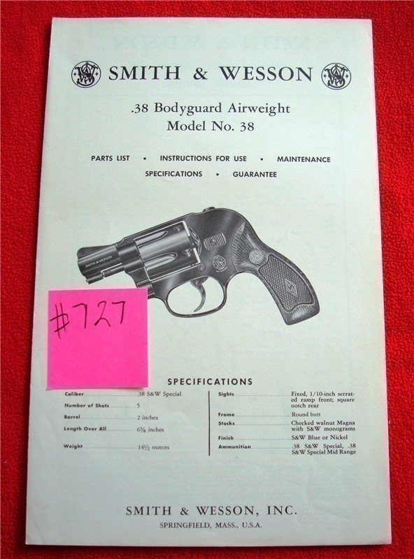 Original S&W Model No 38 Owners Instruction Manual-img-0