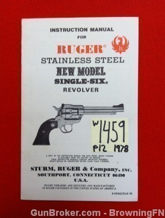 Orig Ruger New Model Single Six Owners Instruction Manual 1978-img-0