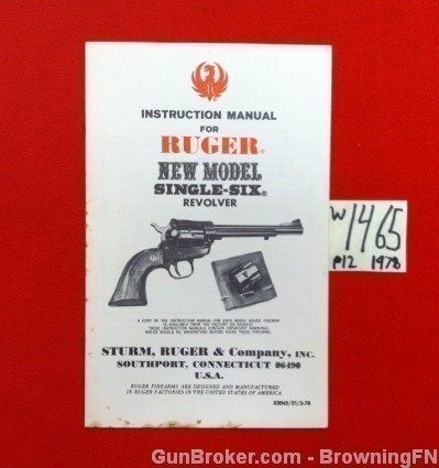Orig Ruger New Model Single Six Owners Instruction Manual 1978-img-0