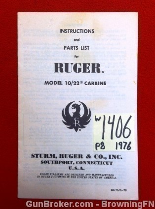 Orig Ruger Model 10/22 Carbine Owners Instruction Manual 1976-img-0