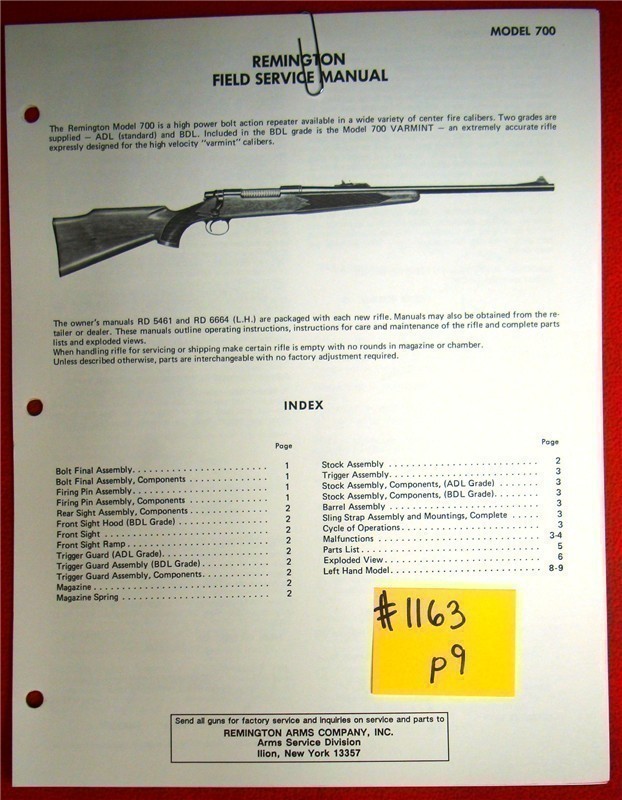 Original Remington Field Service Owners Instruction Manual Model 700-img-0
