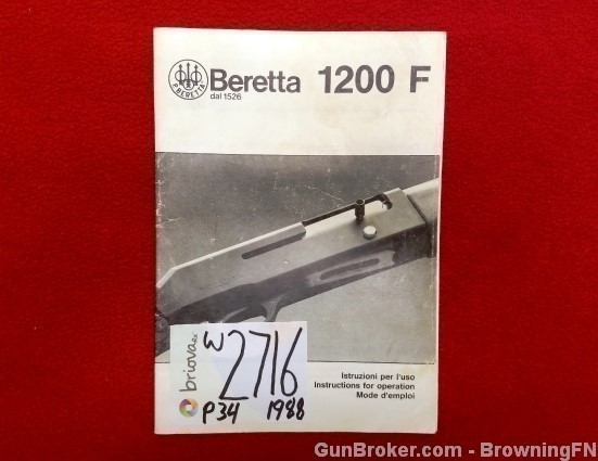 Orig Beretta 1200 F Owners Instruction Manual 1988-img-0