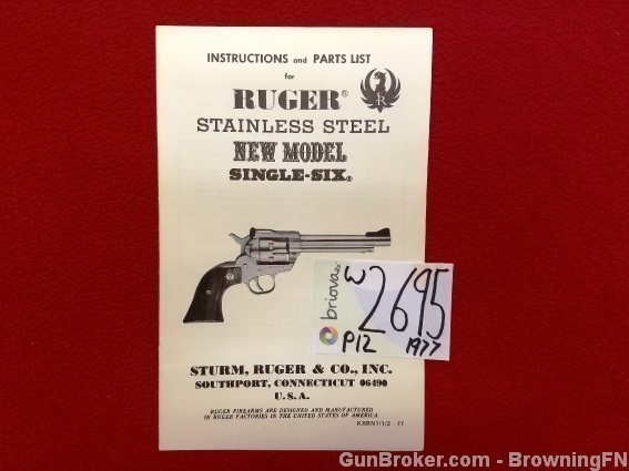 Orig Ruger New Model Single-Six Owners Instruction Manual 1977-img-0