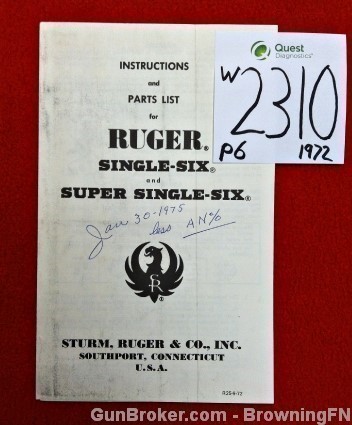 Orig Ruger Single-Six Owners Instruction Manual 1972-img-0