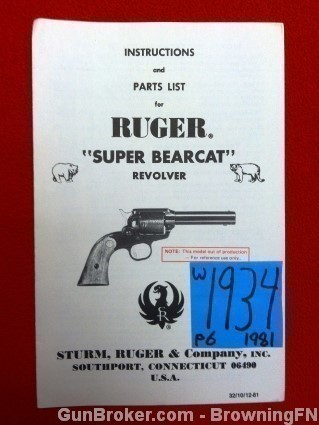Orig Ruger Super Bearcat Owners Instruction Manual 1981-img-0