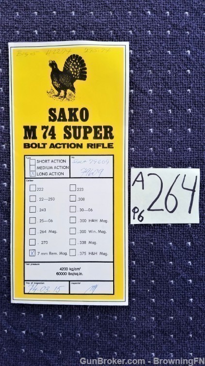 Orig Sako M-74 Super Inspection Card & Schematic-img-0