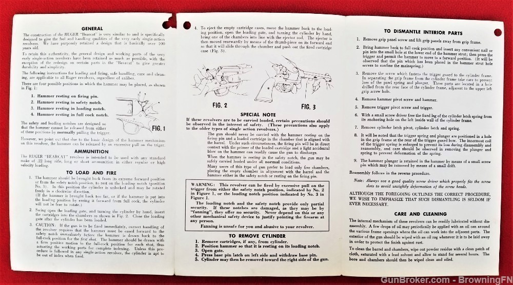 Original Ruger Bearcat Revolver Owners Instruction Manual 1969-img-1
