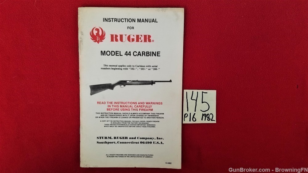 Original Ruger .44 Carbine Owners Instruction Manual 1982-img-0