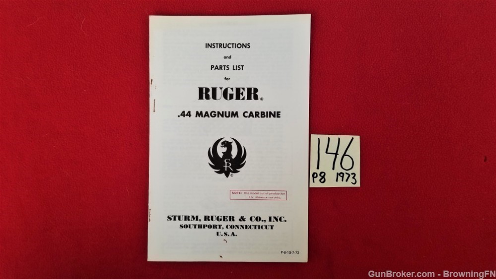Original Ruger .44 Magnum Carbine Owners Instruction Manual 1973-img-0