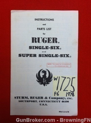 Orig Ruger Super Single-Six Owners Instruction Manual 1978-img-0