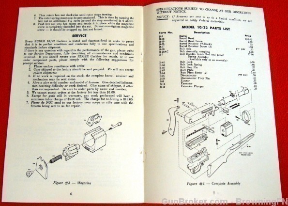 Orig Ruger Owners Instruction Manual Model 10 22 10/22 1974-img-1