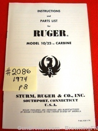 Orig Ruger Owners Instruction Manual Model 10 22 10/22 1974-img-0