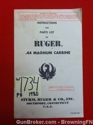 Orig Ruger .44 Magnum Owners Instruction Manual1980-img-0