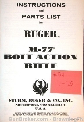 Ruger Model 77 Pre Warning Owners Instruction Manual 1975-img-0