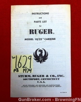 Orig Ruger Model 10 .22 Owners Instruction Manual 1974 22-img-0