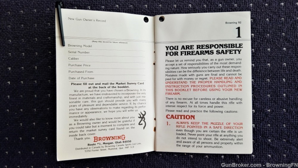Orig Browning Model 92 Owners Manual-img-1
