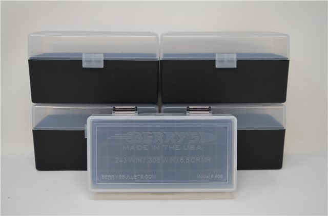 .308 cal 5 x 50 Rd Plastic AMMO BOXES 409 BERRY'S MFG CLEAR/BLACK-img-0