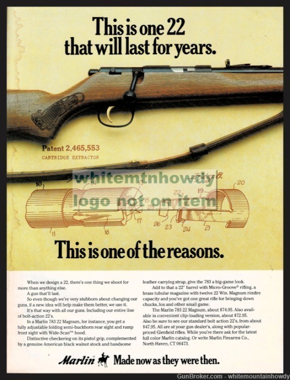 1977 MARLIN Model 783 .22 Magnum Rifle PRINT AD-img-0