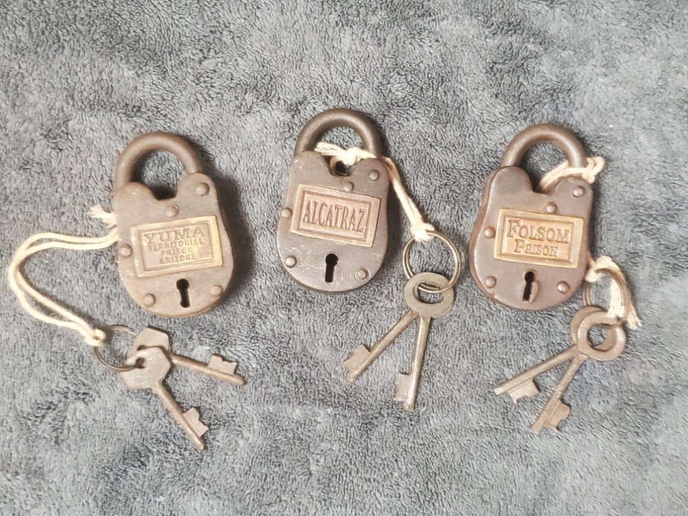 3 DEAL Old West Style 1870's PRISON MARKED Small Sized Padlocks-img-0