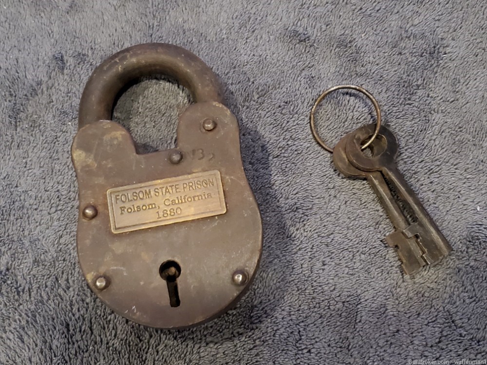 Old West 1880's Style Antique Looking FOLSOM STATE PRISON Padlock with Keys-img-0