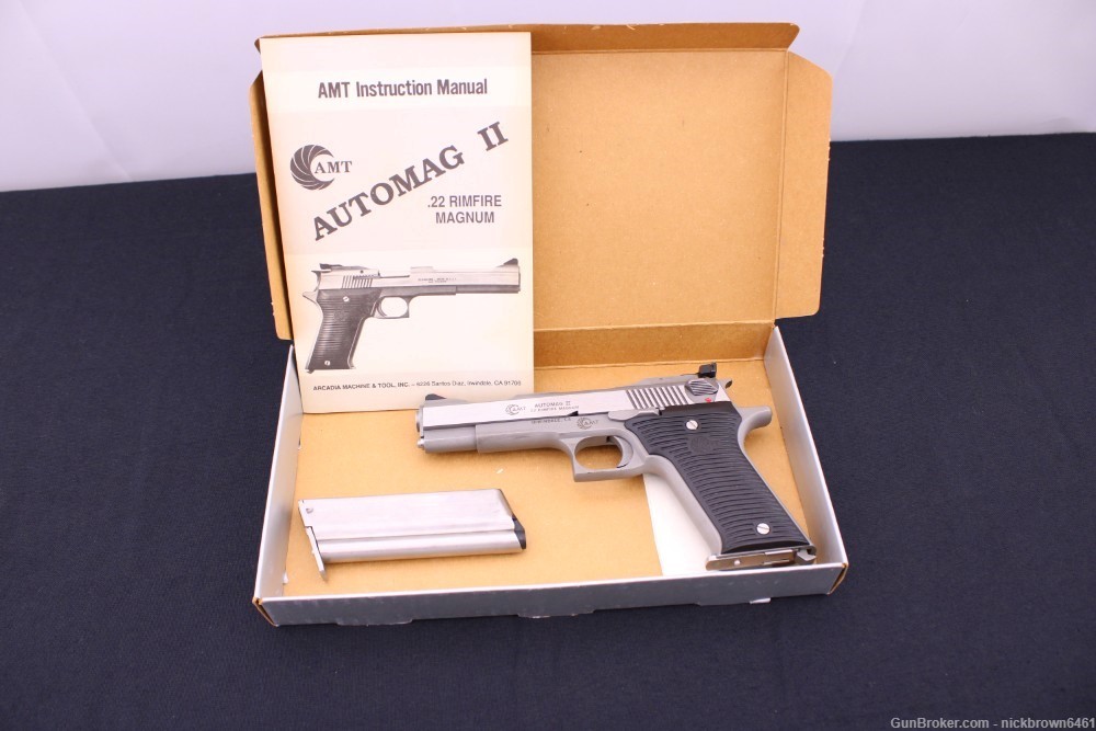 AMT AUTOMAG II 22 WMR 4.5” BARREL W/ FACTORY BOX AND MANUAL -img-1