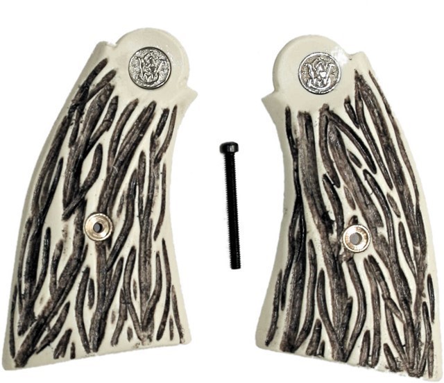 Smith & Wesson K  & L Frame Jig Bone Service Style Grips, Medallions-img-0