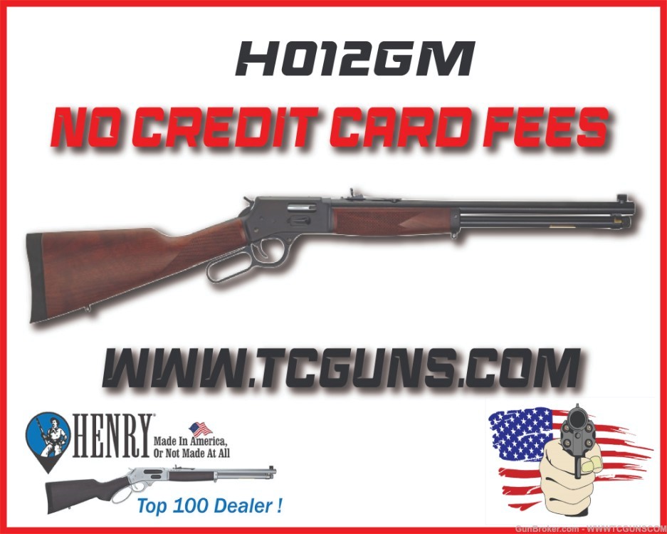 Henry H012GM .357 Magnum 10+1 20" Blued Steel Walnut Stock NO CC FEE NIB-img-0