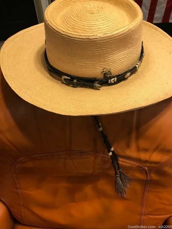 COWBOY HAT, straw with band and tie down-img-0