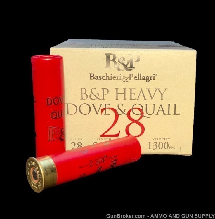  BASCHIERI & PELLAGRI 250 ROUNDS 28GA B&P HEAVY DOVE & QUAIL 6 SHOT -img-0