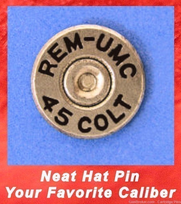 Remington REM-UMC  45 COLT (Nickel) Cartridge Hat Pin  Tie Tac  Ammo Bullet-img-0