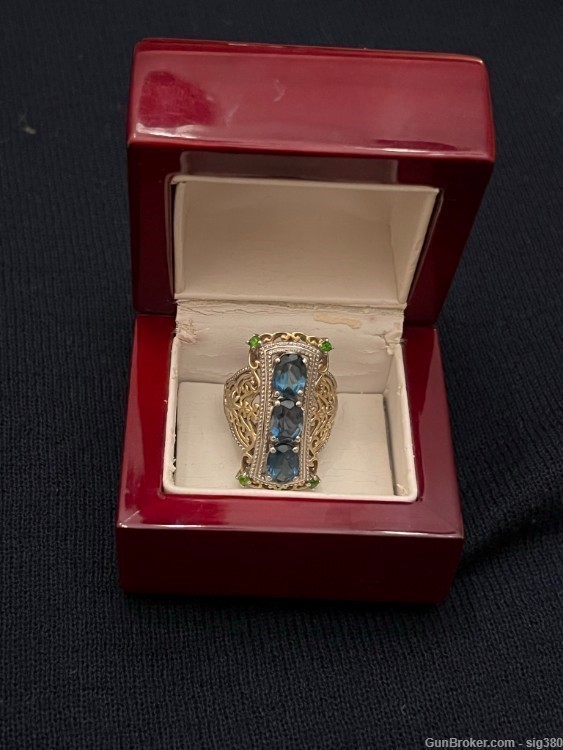STS STERLING SILVER BLUE TOPAZ & GREEN AMETHYST RING-img-0