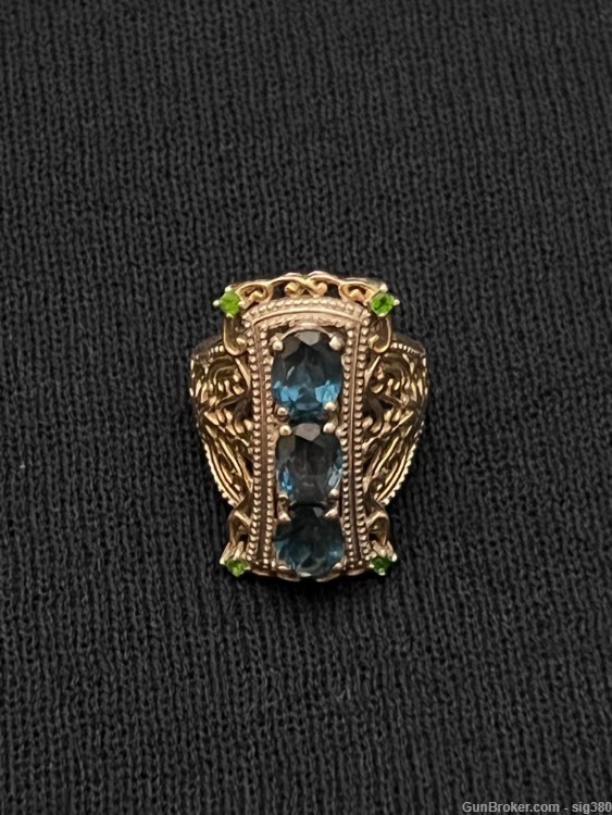 STS STERLING SILVER BLUE TOPAZ & GREEN AMETHYST RING-img-1