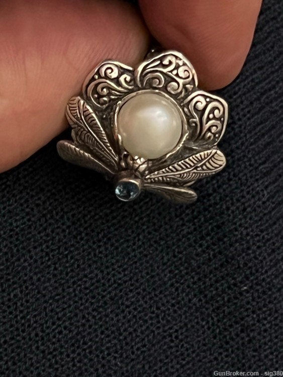 STERLING SILVER PEARL & BLUE TOPAZ DRAGONFLY RING-img-3
