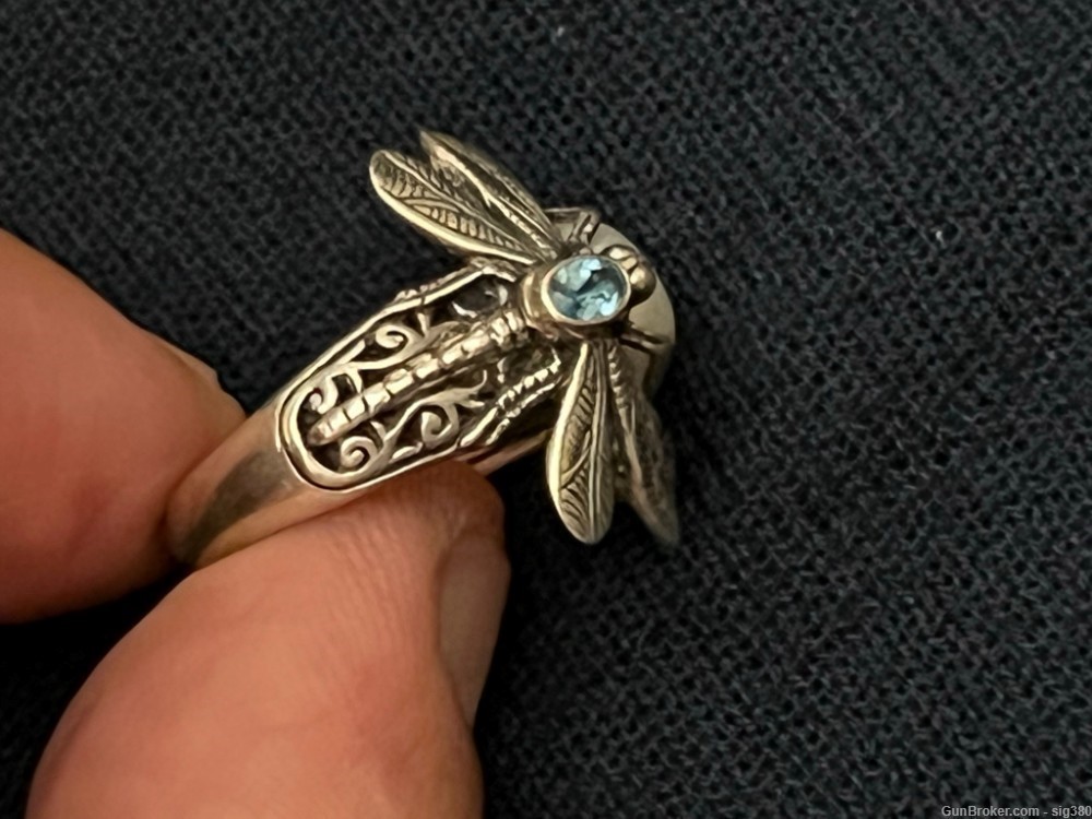 STERLING SILVER PEARL & BLUE TOPAZ DRAGONFLY RING-img-4