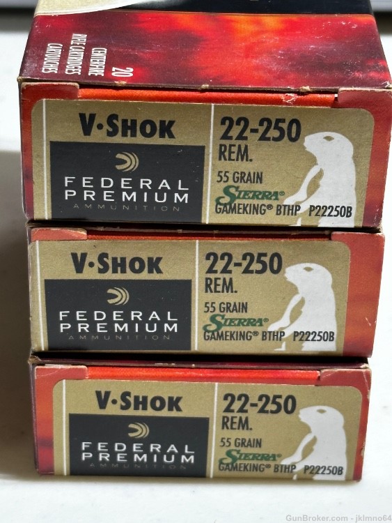 60 rounds Federal Premium V-SHOK 22-250 Rem 50gr Sierra GAMEKING BTHP ammo-img-0