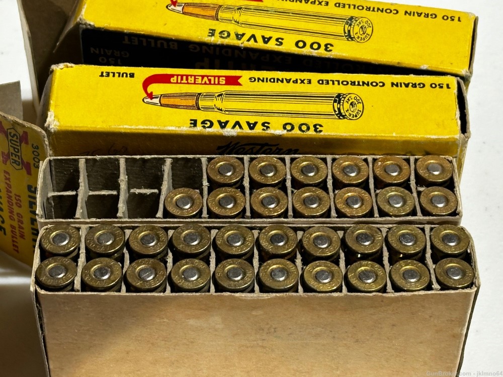 33 rounds of new old stock Western SUPER-X 300 Savage 150gr Silvertip ammo-img-3