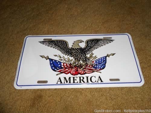 America with Eagle Tin License Plate-img-0
