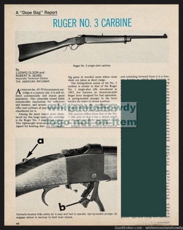 1973 RUGER No. 3 Carbine 2-page Evaluation Article-img-0